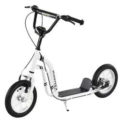 Aosom Youth Scooter Front and Rear Caliper Dual Brakes 12-Inch Inflatable Front Wheel Ride On Toy For Age 5+, White