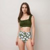 Anna-Kaci Swim Women's Ruffle Bikini Top with Ruched Bust Detail and High Waist Leaf Print Bottom Swimsuit Set - 2 of 4