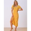 cheibear Women's V Neck Short Sleeves with Pockets Slit Long Nightgown - 2 of 4