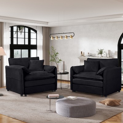 DOMETOUR Oversized Chenille Oversized Accent Sofa Chair Set of 2, Modern Armchair Reading Chairs for Bedroom, Living Room