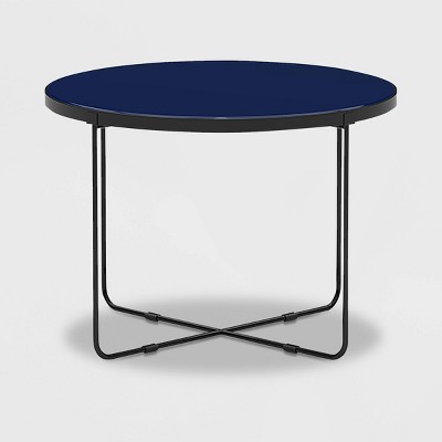 Finch 28'' Round Blue Wood Coffee Table with Black Metal Base