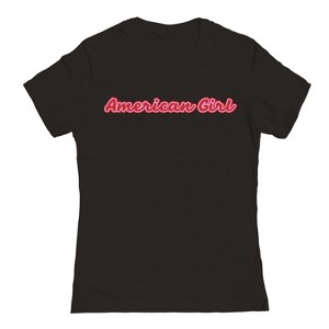 Rerun Island Women's Americana Girl Script Font Americana 4Th Of July Short Sleeve Graphic Cotton T-Shirt - Black XL - 1 of 4
