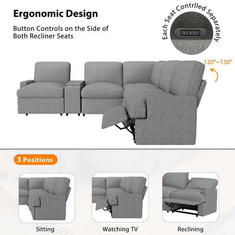 104'' Sectional Sofa Couch Set, Home Theater Power Recliner Couches with Storage Box, Cup Holders, USB Ports, and Power Socket-ModernLuxe, 4 of 14