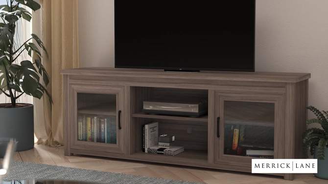 65&#34; Traditional Full Glass Door TV Stand for TVs up to 80&#34; Gray Wash Oak - Merrick Lane, 2 of 13, play video
