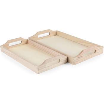 Bright Creations Wooden Serving Tray with Handle, 2 Pieces Set of Rectangular Shape Wood Trays