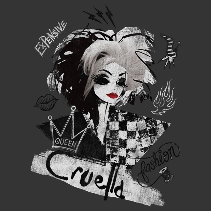Men's Cruella Fashion Sketch  T-Shirt - Charcoal Heather - 3X Big Tall, 2 of 3
