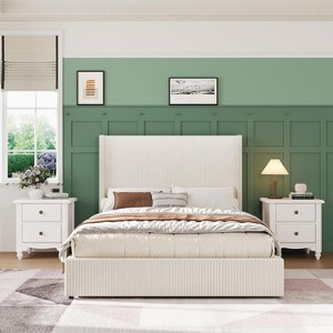 Upholstered Platform Bed Frame with Storage Drawers, Corduroy Wingback with Tufted Headboard and Footboard, No Box Spring Needed - 1 of 1