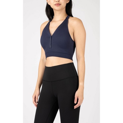 Yogalicious Sorority Girl Seamless Ribbed Button Henley Cropped Tank Top -  Naval Academy - Small