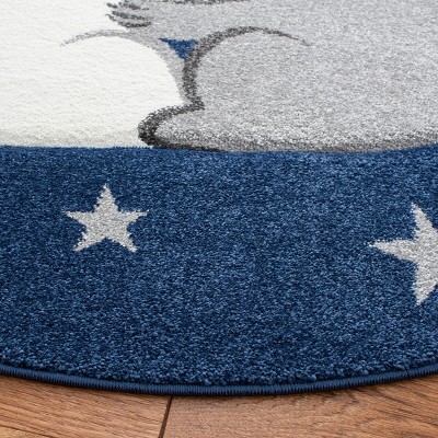 Navy and Grey Synthetic Kids Runner Rug with Koala Design