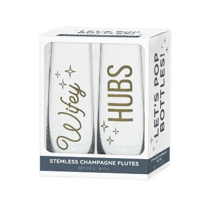 Totalee Gift Wifey/Hubs Champagne Glass Set of 2 Glass Clear 18 oz