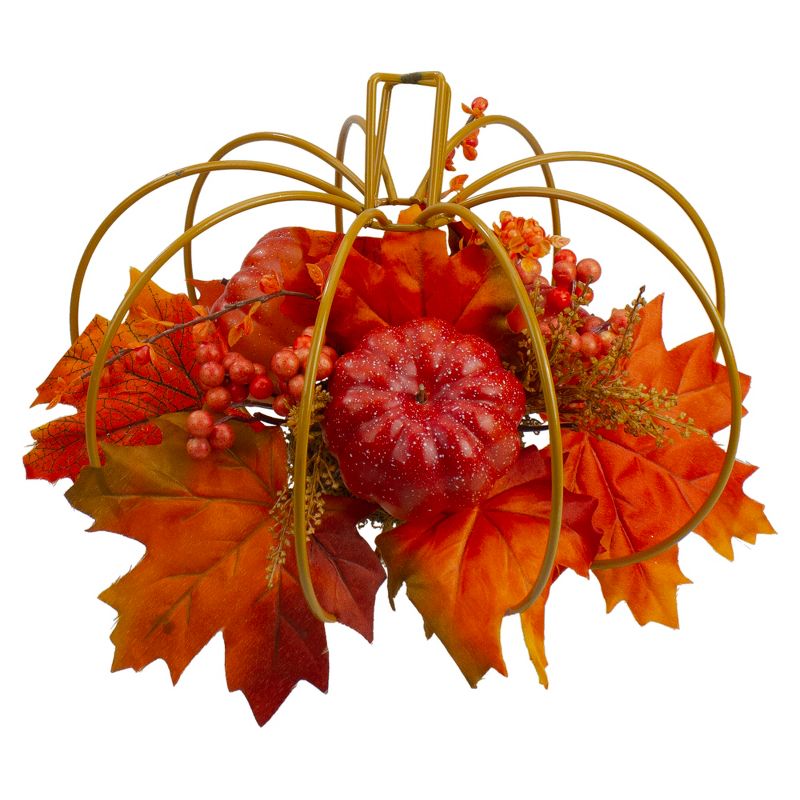 Northlight 12" Autumn Harvest Maple Leaf and Berry Pumpkin Tabletop Centerpiece, 3 of 5