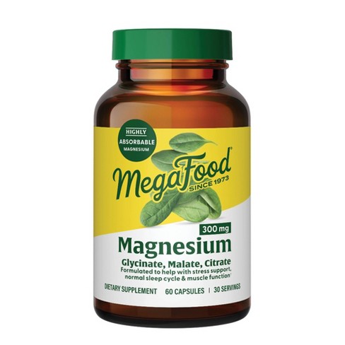 MegaFood Magnesium Supplement, 300mg Magnesium Glycinate, Citrate & Malate Vegetarian Capsules - 60ct - image 1 of 4