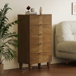 Modern Wooden 5 Drawer Dresser with Vintage Pattern Design, Tall Dresser for Closet - 1 of 4