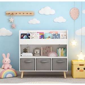 Airsurfer Medium White with Gray Accents Bookshelf Children's Storage Bookshelf Organizational Unit for Playroom Organization - 1 of 4