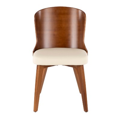 Walnut and Cream Faux Leather High Side Chair with Mid-Century Charm