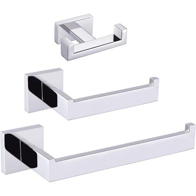 Mixxidea Double Towel Hook Bundle with Toilet Paper Holder, Towel Holder (Polished Chrome)