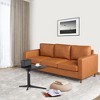Brown PU Leather Sofa – 85" Mid-Century Modern 3-Seater Couch with Armrests & Comfy Cushions, Deep Seat Leather Sofa for Living Room, Bedroom, Office - 4 of 4