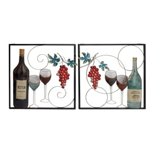 Set of 2 Metal Wine Wall Decors with Grapes Detailing - Olivia & May - 1 of 4