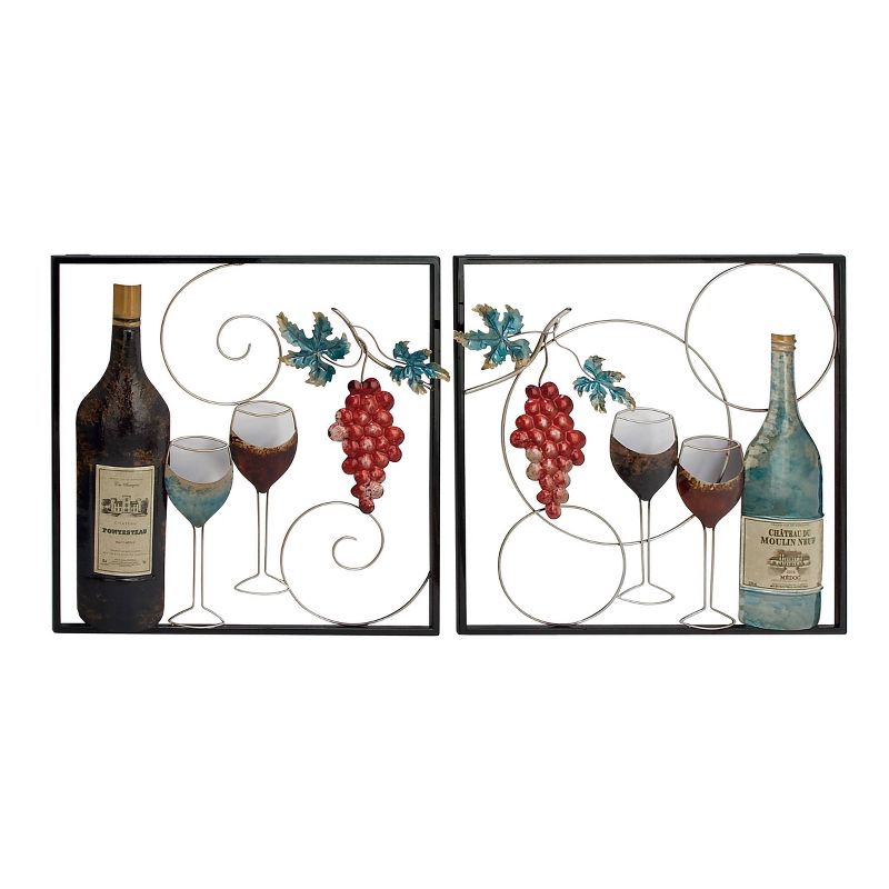 Set of 2 Metal Wine Wall Decors with Grapes Detailing - Olivia &#38; May, 1 of 6