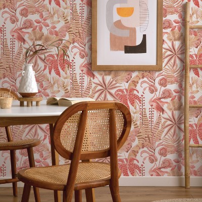 Pink Sunset Tropical Flamingo Peel and Stick Wallpaper Roll