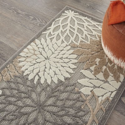 Gray and Brown Floral Synthetic Outdoor Rug, 32" x 48"