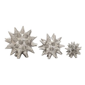 Olivia & May Set of 3 Modern Ceramic Spiked Star Figurine Silver: Indoor Tabletop Decorative Sculptures - 1 of 4