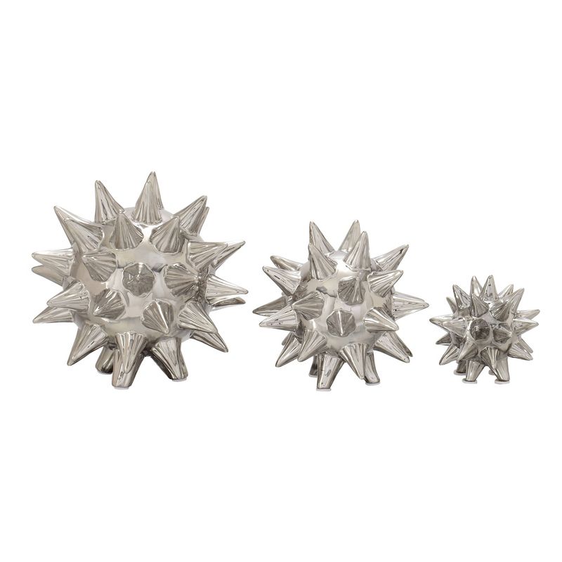 Set of 3 Modern Ceramic Spiked Star Figurine Silver - Olivia &#38; May, 1 of 9