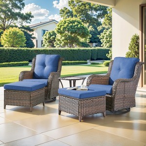 Buenhomino Outdoor Swivel Rocker Patio Chairs of 2 with Thick Cushions and Side Table, Swivel Outdoor Chairs 5PCS High Back Wicker Patio Furniture Set - 1 of 4