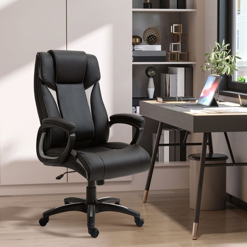 Vinsetto PU Leather Executive Office Chair with Padded Armrests, Adjustable Height Computer Desk Chair with Swivel Wheels, Rocking Feature, Black, 3 of 9