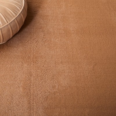 Brown Faux Rabbit Fur Rectangular Washable Area Rug