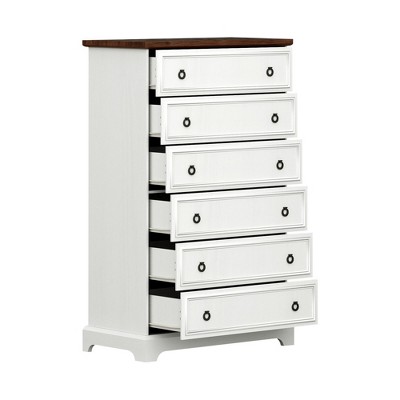 VANIRROR 6-Drawer Farmhouse Dresser, Tall White Storage Chest with Deep Drawers for Bedroom, Living Room, Entryway