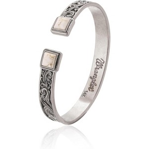 Western Turquoise Cuff Bracelet for Women, Adjustable Silver Plated Bangle with Carved Floral Design, Cowgirl Jewelry - 1 of 4