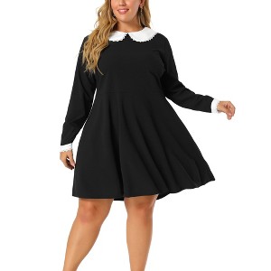 Agnes Orinda Women's Plus Size Long Sleeve Peter Pan Collar Elegant Formal Midi Flare A Line Dresses - 1 of 4