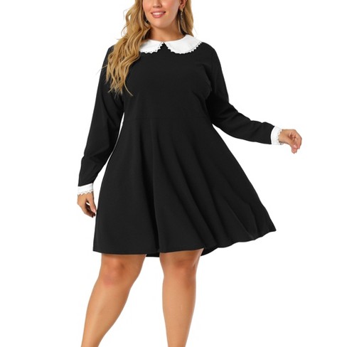 Plus size black dress with hot sale white collar