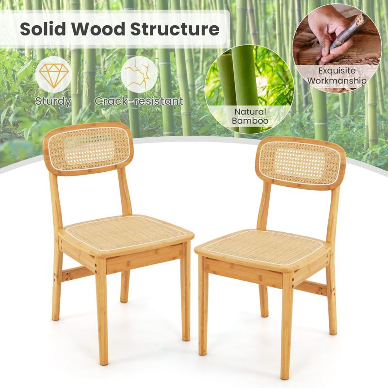 Tangkula Rattan Dining Chairs Set of 2 Kitchen Dining Chairs with Simulated Rattan Backrest & Wood Frame, 4 of 9