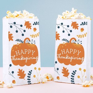 Big Dot of Happiness Happy Thanksgiving Popcorn Bags, Fall Harvest Party Favor Snack Treats, Free-Standing Individual White Paper Bags - 25 Count - 1 of 4