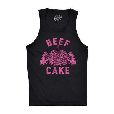 Mens Beef Cake Tanktop Funny Fitness Working Out Gym Trainer Graphic Tank Top - Crazy Dog Men's Tank Top