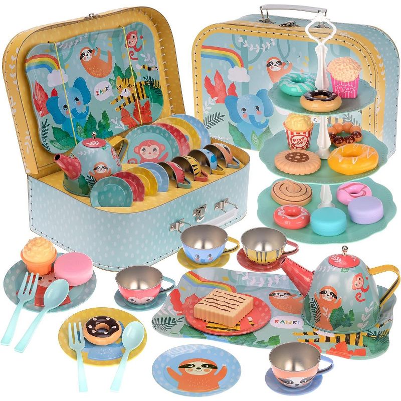 Jewelkeeper Jungle Design Tea Set Pretend Play Food and Case - 15 Pieces, 1 of 7