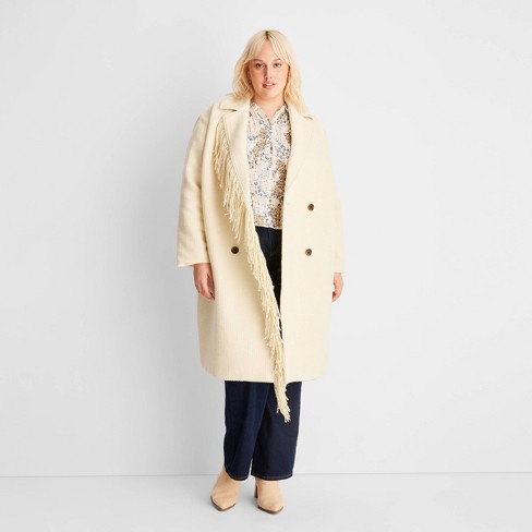 Women's Notched Lapel Double Breasted Fringe Coat - Future Collective™ with  Reese Blutstein Cream 4X