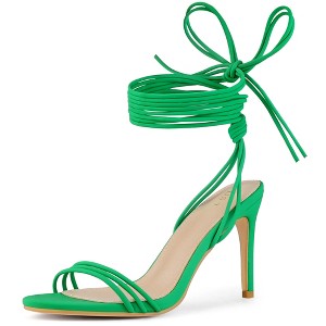 Allegra K Women's Strappy Lace Up Slingback Open Toe Stiletto Heel Sandals - 1 of 4