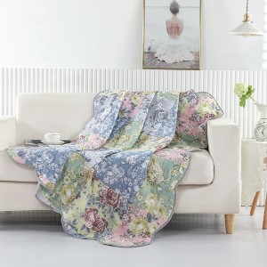 Emma Patchwork Floral Print Quilted Throw Blanket 50" x 60" Gray by Greenland Home Fashion - 1 of 4