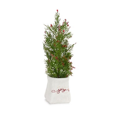 Set of 2 Potted Mini Pine Trees with Berry Accents