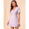 Allegra K Women's Floral Print V Neck Ruffle Hem Short Sleeve Faux Wrap Dress - 2 of 4