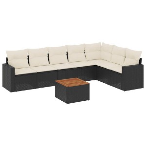 vidaXL 8 Piece Patio Sofa Set with Cushions Black Poly Rattan - Black and Cream - 1 of 4