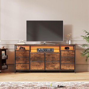 EcoSummer 63" TV Stand with 10 Fabric Drawers for 65-75" TVs, LED Entertainment Center with Power Outlets & Open Shelves, Vintage Brown - 1 of 4
