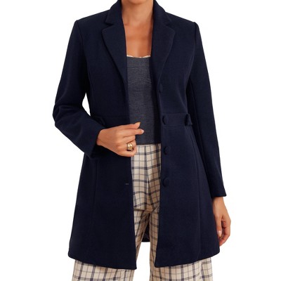 Allegra K Women's Notched Lapel Single Breasted Button Down Outerwear Winter Coats