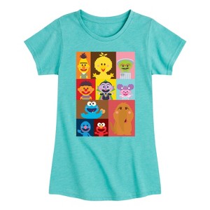 Girls' - Sesame Street - Kawaii Character Grid Fitted Short Sleeve Graphic T-Shirt - 1 of 4