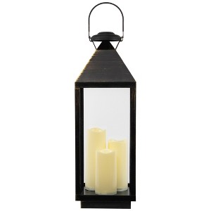 Northlight Lantern with Flameless LED Candles - 24" - Gold and Brushed Black - 1 of 4