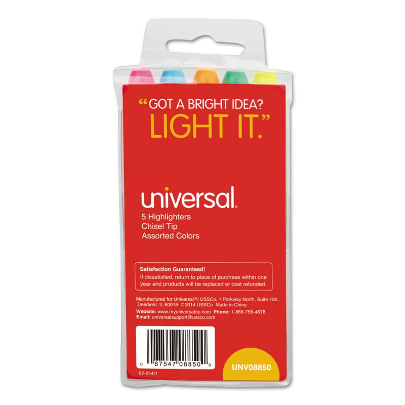 UNIVERSAL Pocket Highlighter Chisel Tip Fluorescent Colors 5/Set 08850, 2 of 8