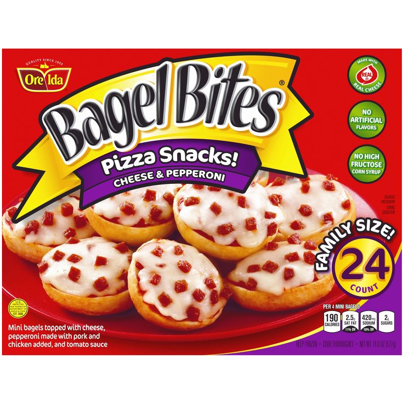 Bagel Bites Cheese &#38; Pepperoni Mini Pizza Bagel Frozen Snacks - 18.6oz/24ct, 3 of 16
